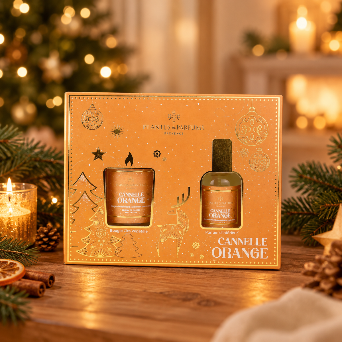 Coffret Senteurs d’Intérieur Cannelle Orange – Bougie 75g & Parfum d’Intérieur 50ml
