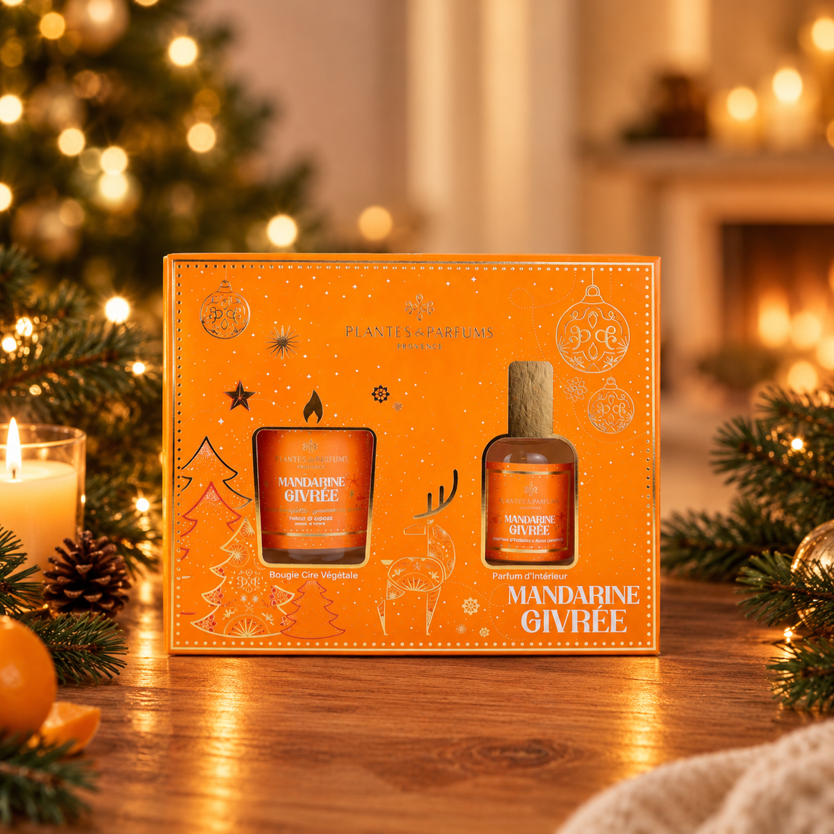 Coffret Senteurs d’Intérieur Mandarine Givrée – Bougie 75g & Parfum d’Intérieur 50ml